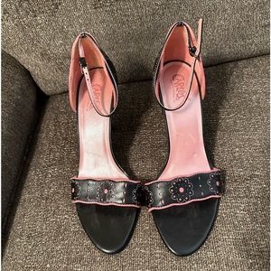 Carlos, By Carlos Santana Leather Black Open Toe Heels, Worn Once. 9